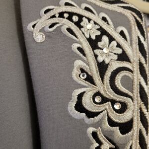 NEW Bob Mackie Jacket Wearable Art Gray Silver Black White Rhinestones XL